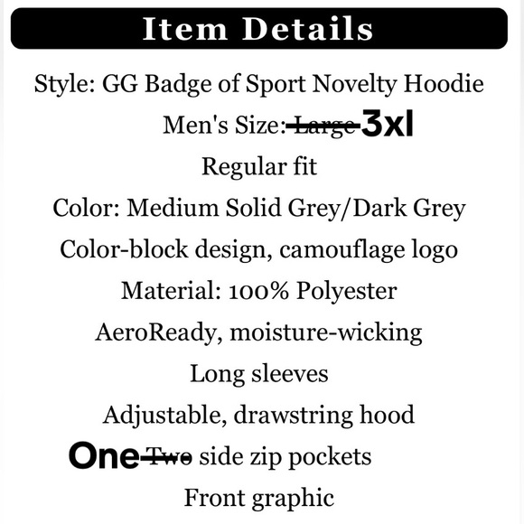 NWOT Adidas AeroReady Unisex Hoodie 3XL Training Grey Colorblock - Picture 9 of 9